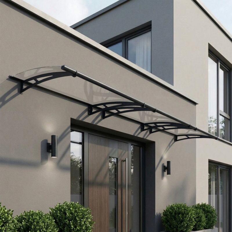 Palram - Canopia Aquila 15 ft. W x 3 ft. D Acrylic Galvanized Steel Convex Door Awning Gray/Clear, Clear
