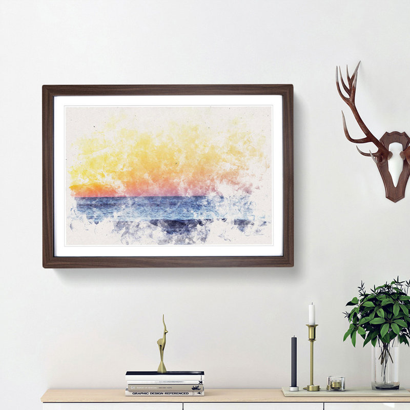 Orange Sunset Abstract - Picture Frame Graphic Art Print, Walnut Framed, 33cm H x 45cm W x 2cm D