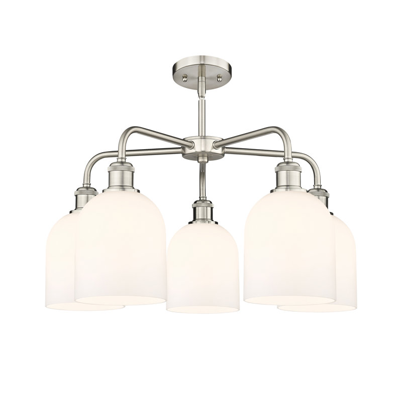 Odaniel 5 - Light Steel Dimmable Bell Chandelier, Satin Nickel, Gloss White