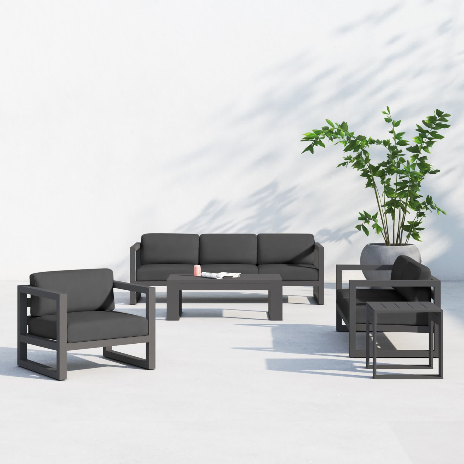 Smith 6-Person Sunbrella® Patio Seating Group, Canvas Charcoal Sunbrella® Canvas, Slate