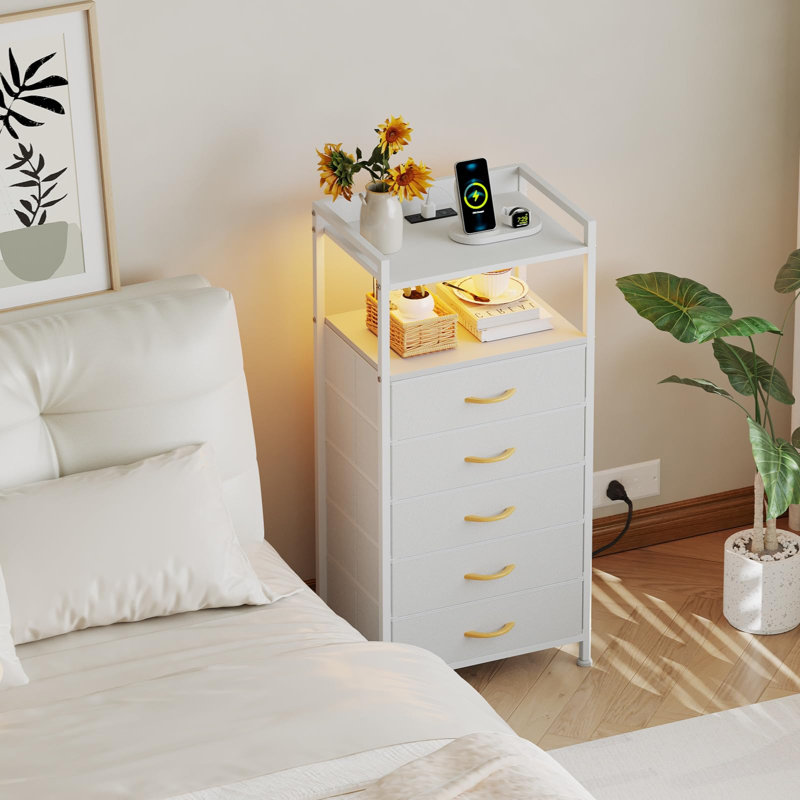 40.9cm W Metal Bedside Table, White