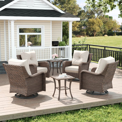  6 Piece Wicker Outdoor Furniture Set with 6-inch Comfy Cushions, High Back Patio Furniture Set with Swivel Rocking Chairs and Side Table
