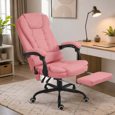 Chaise de bureau à massage à 7 points de massage vibrant à haut dossier, rose
