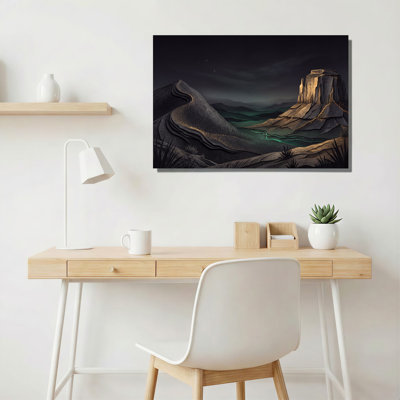 «Layered Mountains with Glowing Teal River and Stars», art mural
