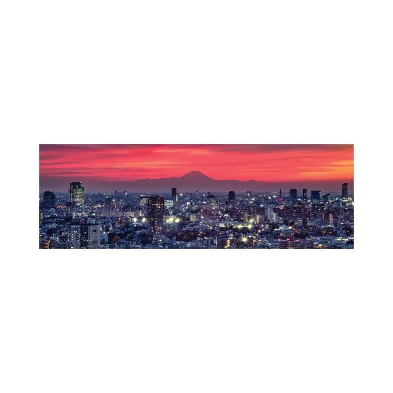 Tokyo Skyline Panorama At Sunset With View Of Mount Fuji by Jan Becke - Wrapped Canvas Panoramic Print