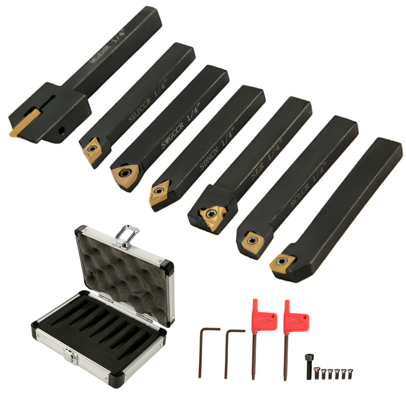 Indexable Carbide Tools 1/4" Industrial Lathe Tools 7Pcs/Set Turning Tool Set