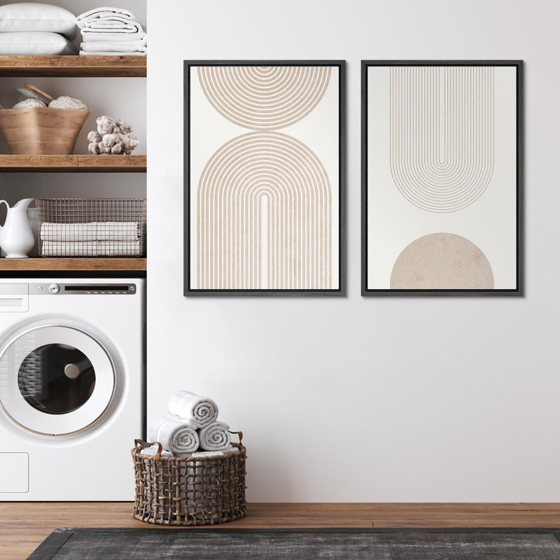 Formes abstraites géométriques en spirale géométriques beiges et blanches minimalistes, 2 pièces, Noir, H 36 po x l 24 po
