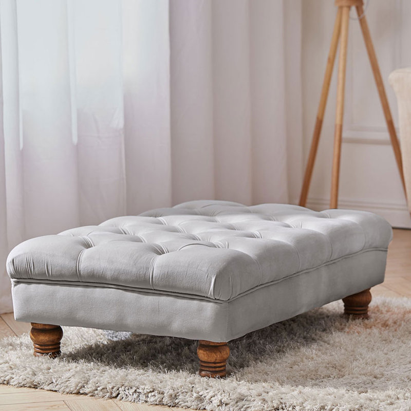 Forestburgh 90Cm Wide Velvet Tufted Rectangle Footstool Ottoman with Gourd-shaped Legs, Grey