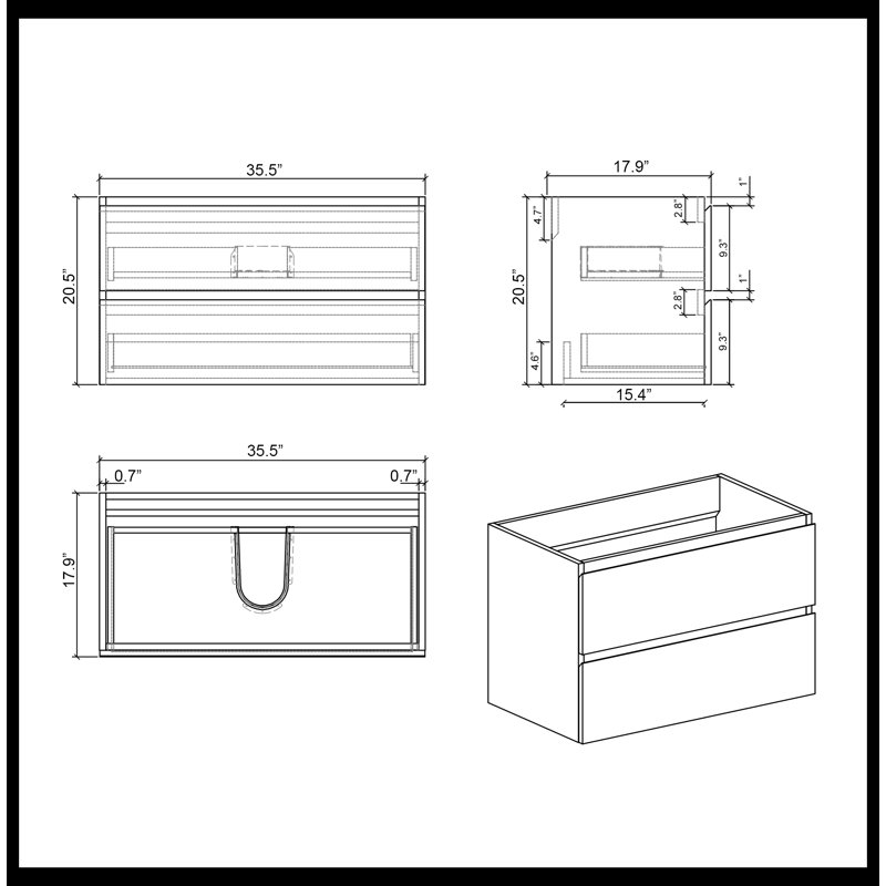 Base de meuble-lavabo Saha seulement, Blanc, H 20,5 po x l 35,6 po x P 17,9 po