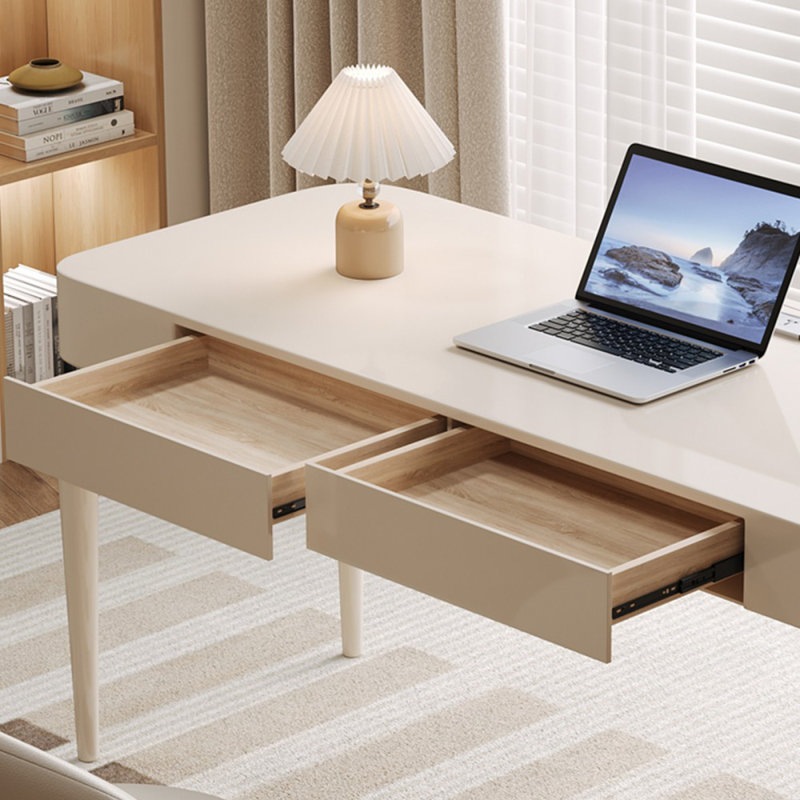 Bureau blanc rectangulaire en bois manufacturé avec 2 tiroirs, H 29,53 po x l 70,87 po x P 27,56 po