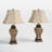 Brown Polystone Scroll Carved Room Table Lamp with Black Accents and Tapered Shade