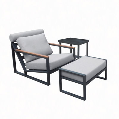 Fauteuil de patio inclinable avec coussins et repose-pieds, coussins souples en tissu imperméable avec structure en aluminium