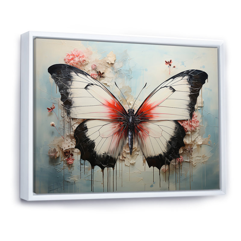 Minimalisme, papillon blanc sur toile, H 34 po x l 44 po x P 1,5 po, Cadre simple noir