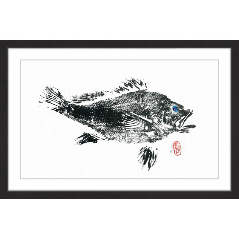 « large black bass », reproduction d’art encadrée, H 24 po x l 36 po x P 1,5 po