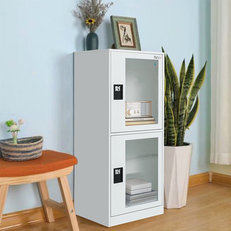 Small Locker Cabinets With Lock Latch And Transparent Door, White Nightstand