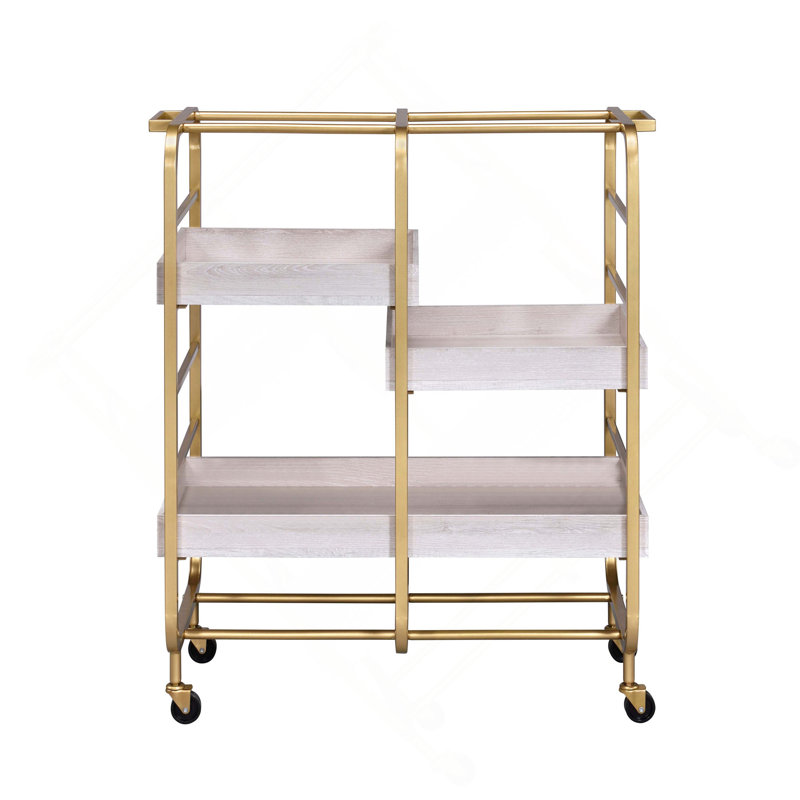 Serving Cart With 3 Adjustable Trays, Gold/White
