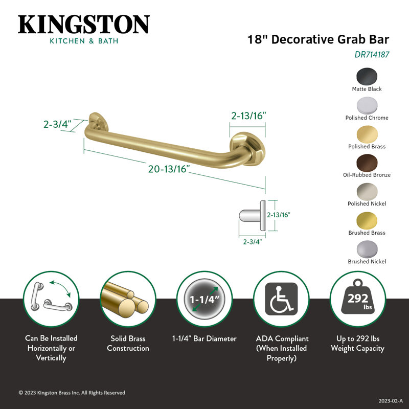 Barre d'appui extensible 1-1 / 4 po Kingston Brass Metropolitan, l 18 po, Chrome poli