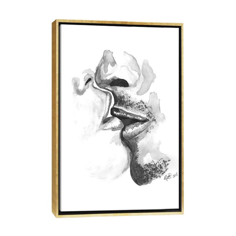 Kiss, reproduction d’art, H 26 po x l 18 po x 1,5 po, Toile encadrée d'or, Pas de tapis