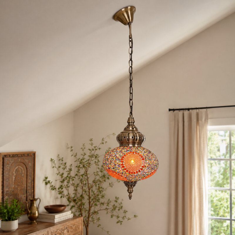 Suspension orange mosaïque vintage avec câbles de suspension réglables