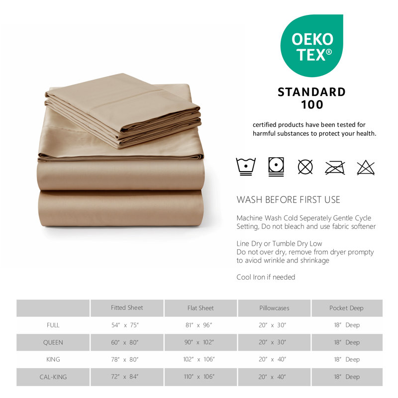 Sateen Sheet Set, California King Sheet Set with 2 King Pillowcases, Taupe