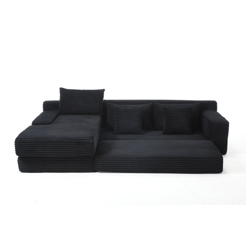 Canapé-lit en mousse à mémoire de forme en L pour salon - canapé-lit convertible sans assemblage, canapé en tissu de velours côtelé, canapé modulaire pour chambre à coucher, cinéma maison, noir