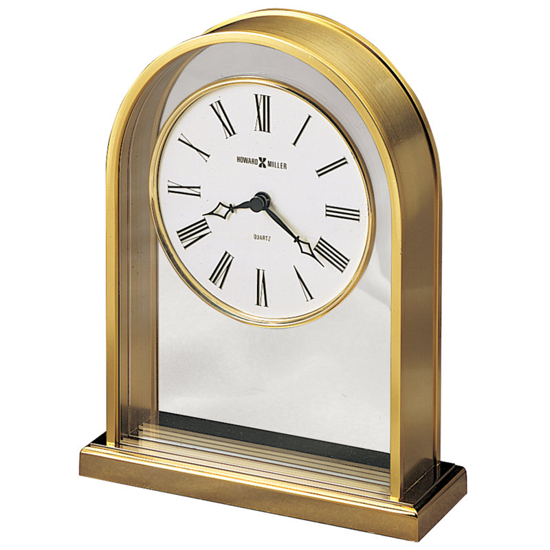 Glam Roman Numeral Acrylic Quartz Movement / Crystal Tabletop Clock in Polished Brass/Clear