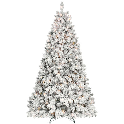 4FT Flocked Christmas Tree With 150 UL Lights And 21 Natural Pine Cones – Snowy PVC Tips, 366 Tips, Hinged Structure, Stable Metal Stand, Easy Setup