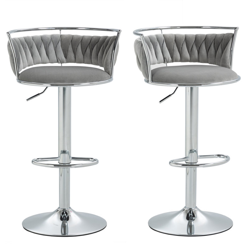 Christal Height Adjustable Swivel Bar Stool, Grey, Silver