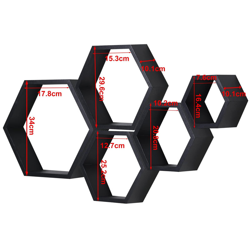 Roshonda Hexagon Wood Floating Shelf, Black