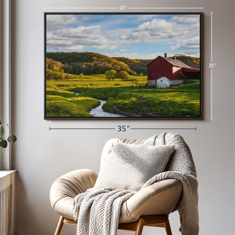Nature «Green Fields Red Barn Wall Art», H 25 po x l 37 po