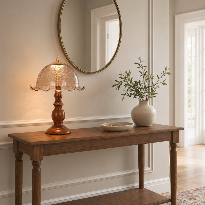 Lampe de table avec abat-jour en verre craquelé ondulé français pour chambre à coucher