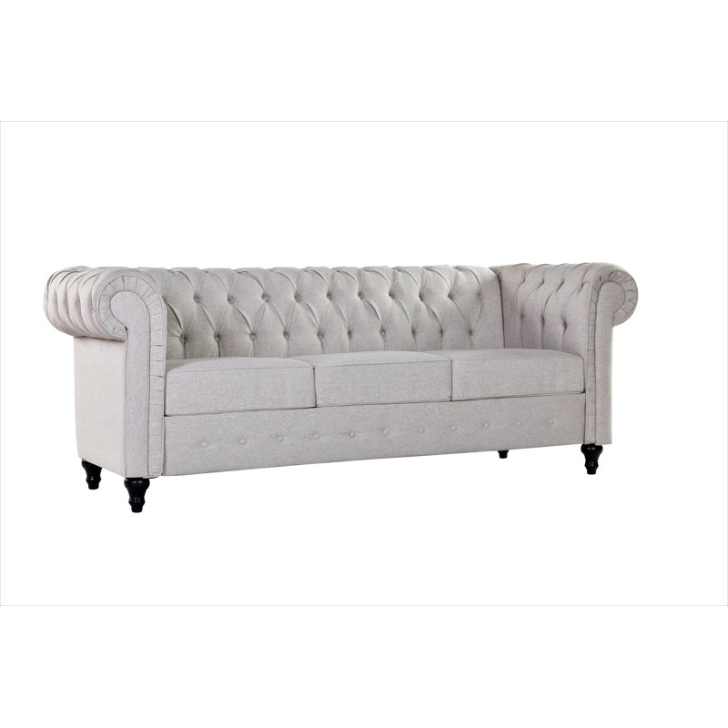 Canapé Chesterfield en lin à accoudoirs roulés de 83,8 po Teressa, Beige