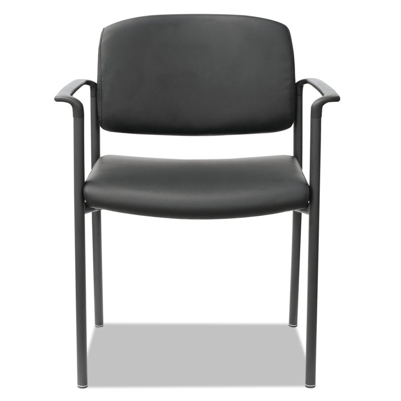 Black Faux Leather Stacking Reception Chairs with Metal Frame, Set of 2
