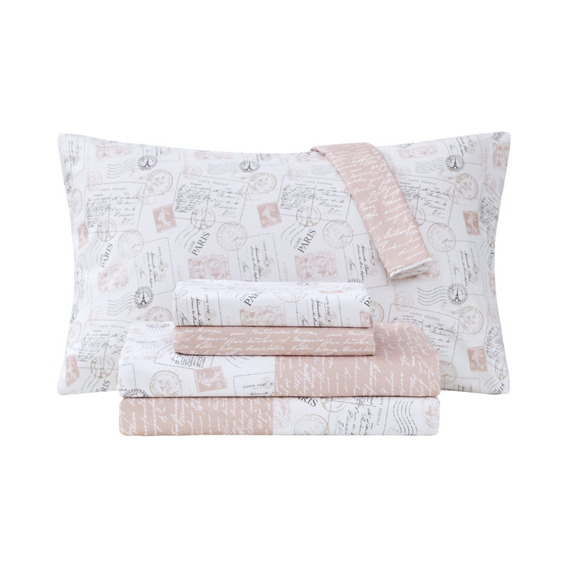 Parisian Stamp Rose Sheet Set, Queen Sheet Set + 4 Additional pieces