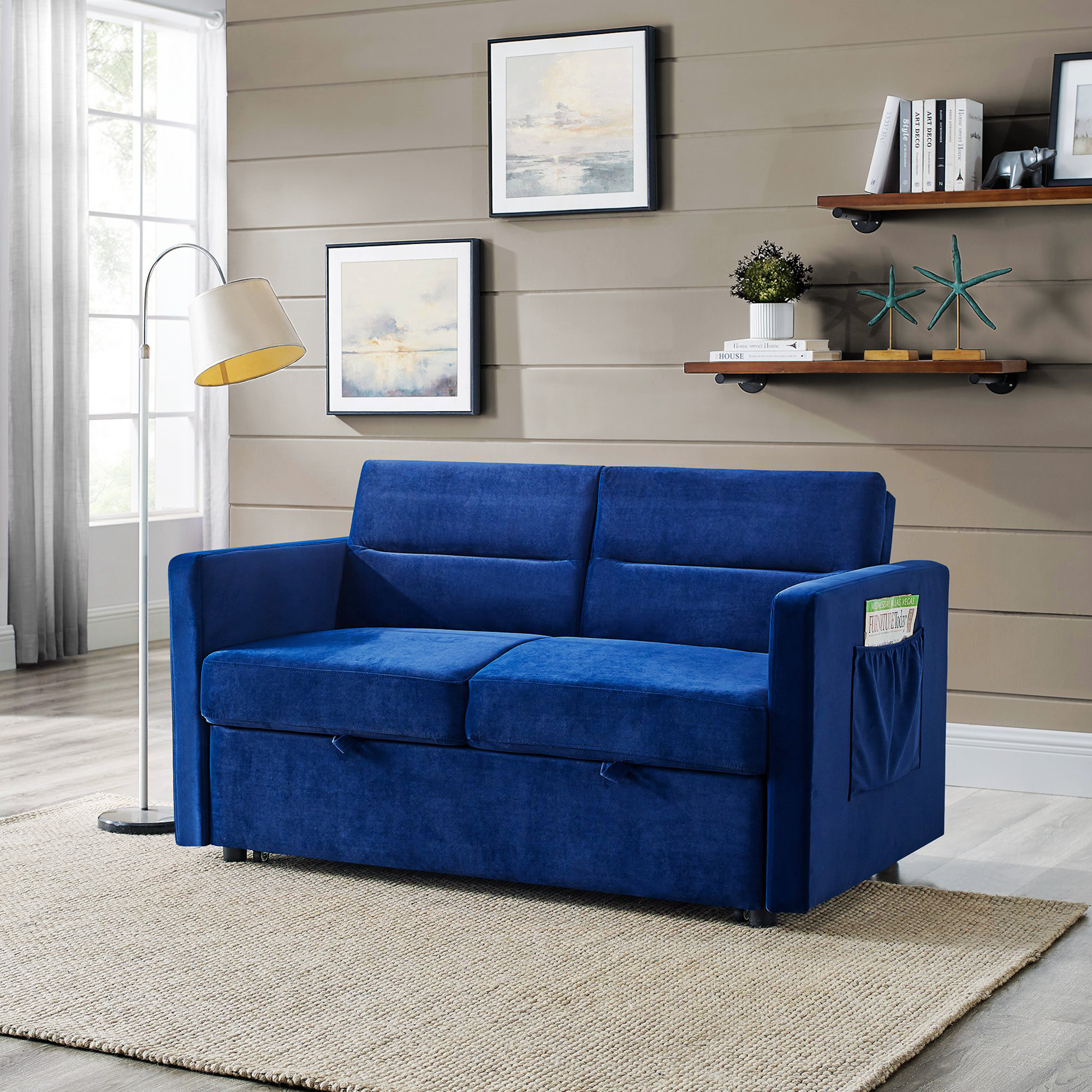 Velvet Loveseats Sofa with 2 Pillows, 58 Sofa Couch with Metal Legs and  Side Storage Pockets, Comfortable Upholstered Living Room Sofa for Small