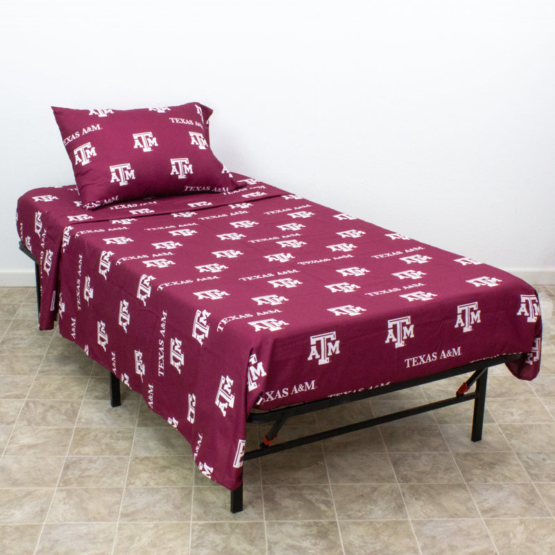 NCAA Sheet Set, Twin XL Sheet Set + Fitted Sheet + Pillowcase, Texas A&M