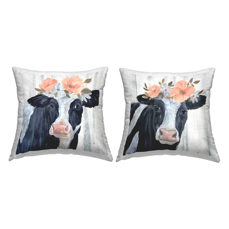 Ensemble de 2 coussins d'extérieur à imprimé champêtre et fleurs roses par Annie Warren