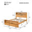 Cadre de lit Queen Size en contreplaqué de pin brun chaud avec tête et pied de lit doubles et rangements-538500224