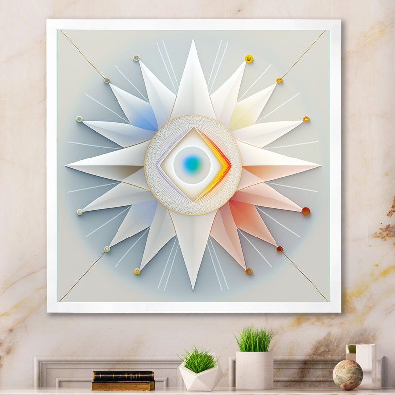 «Visionary Dream Retro Mandala on White», reproduction sur toile, Cadre simple blanc, H 16 po x l 16 po x P 1 po