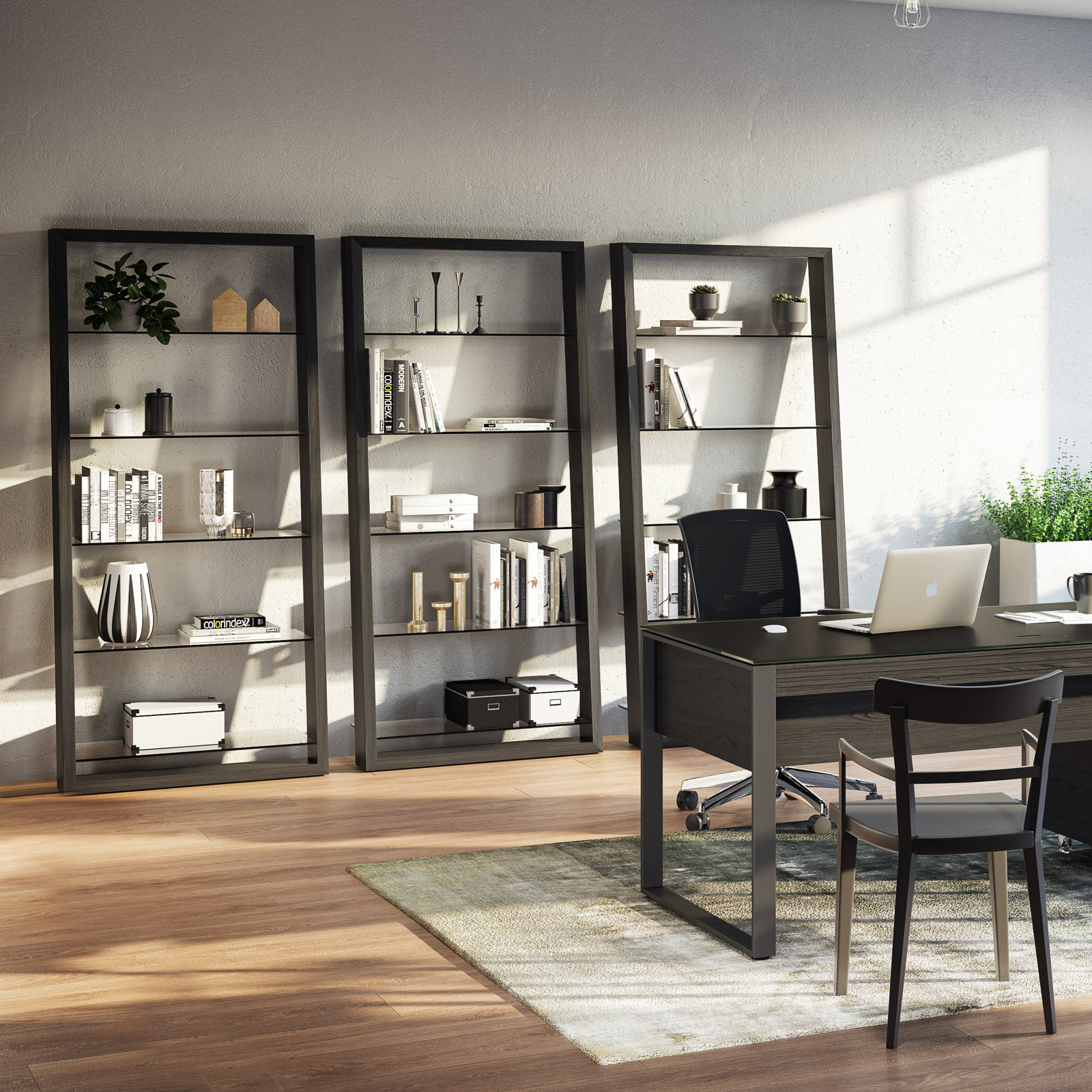Eileen Blanc 34" Bookcase, Charcoal Stained Ash