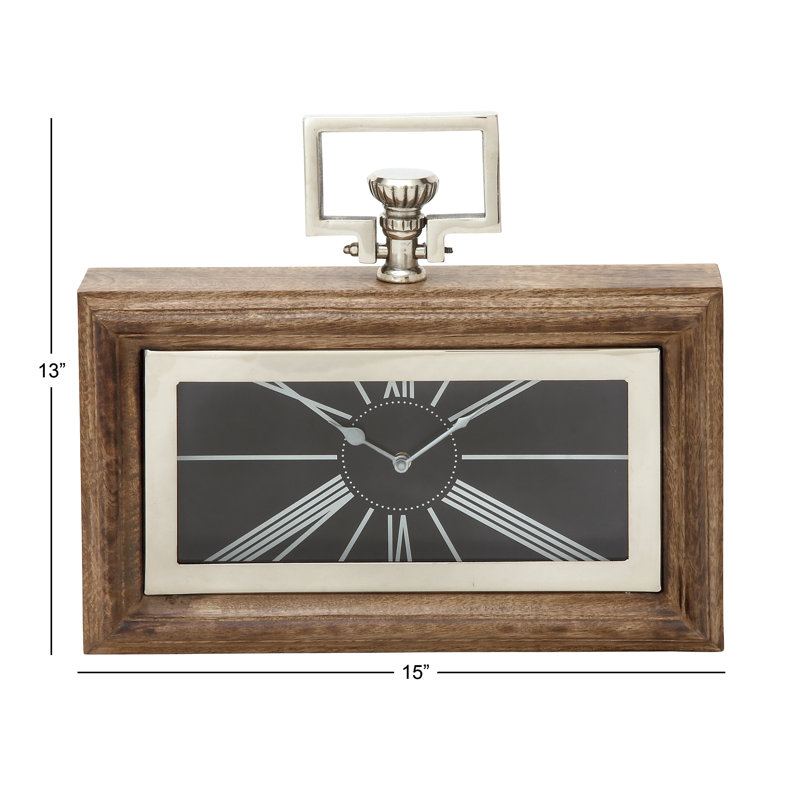 Farmhouse / Country Roman Numeral Stainless Steel Tabletop Clock in Brown/Beige/Black