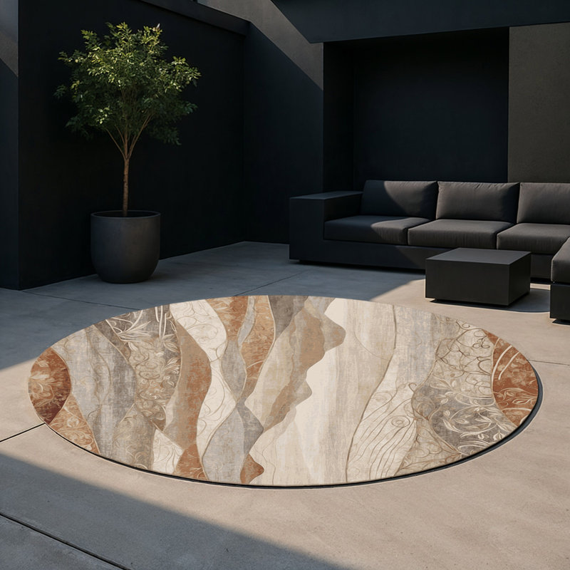 Erosive Lines Indoor And Outdoor Area Rug, Round 5'