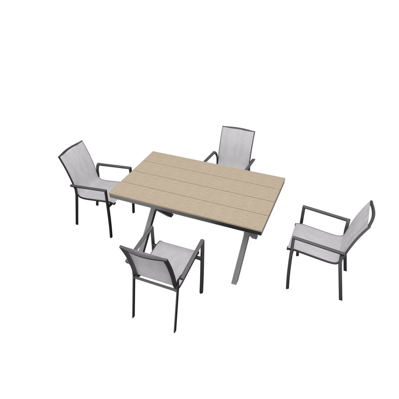 Ensemble de salle à manger d'extérieur 5 pièces 5 pièces - Table rectangulaire 59 po et 4 chaises empilables Teslin, Beige