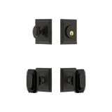 Carre Square Rosette Complete Entry Set with Single Cylinder Deadbolt and Baguette Black Crystal Knob