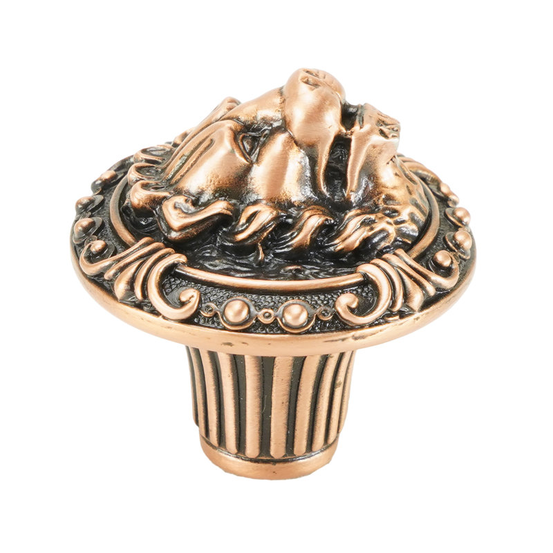 LION IN WINTER KNOB; ANTIQUE NICKEL, Burnished Copper