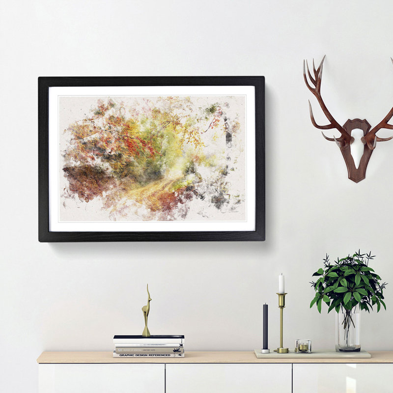 Autumn Forest Watercolour - Picture Frame Graphic Art Print, Black Framed, 36cm H x 48cm W x 2cm D