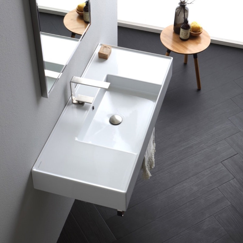 Scarabeo By Nameeks 18.2'' White Ceramic Rectangular Bathroom Sink with Overflow, Three Hole
