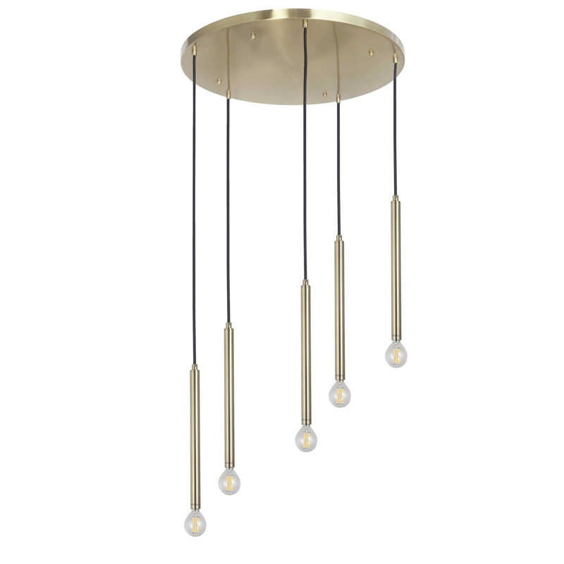 Luminaire suspendu multicolore 5 lumières Sanya, Laiton vieilli