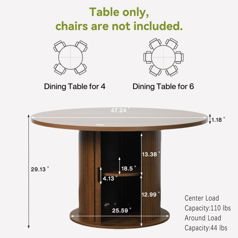 47” Round Dining Table For 4, Wood Farmhouse Kitchen Table For Living Room, Dinner, Chamfered Edge 1.18" Thickness Tabletop