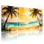 Palmiers, plage tropicale, palmiers, coucher de soleil, océan, vagues, ciel de sable, ensemble de 3 impressions sur toile-1113484834